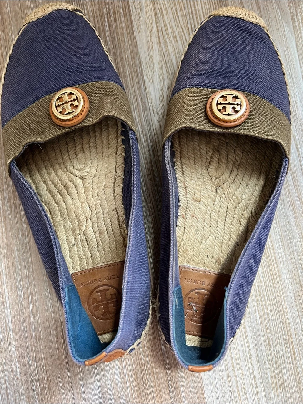 Tory Burch Canvas Espadrille Flats Navy Blue Logo Slip On Shoes Women’s 10